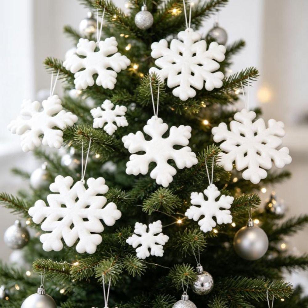5/10pcs/Pack Foam White Snowflakes Plastic Xmas Tree Pendants  For Christmas Party Decor