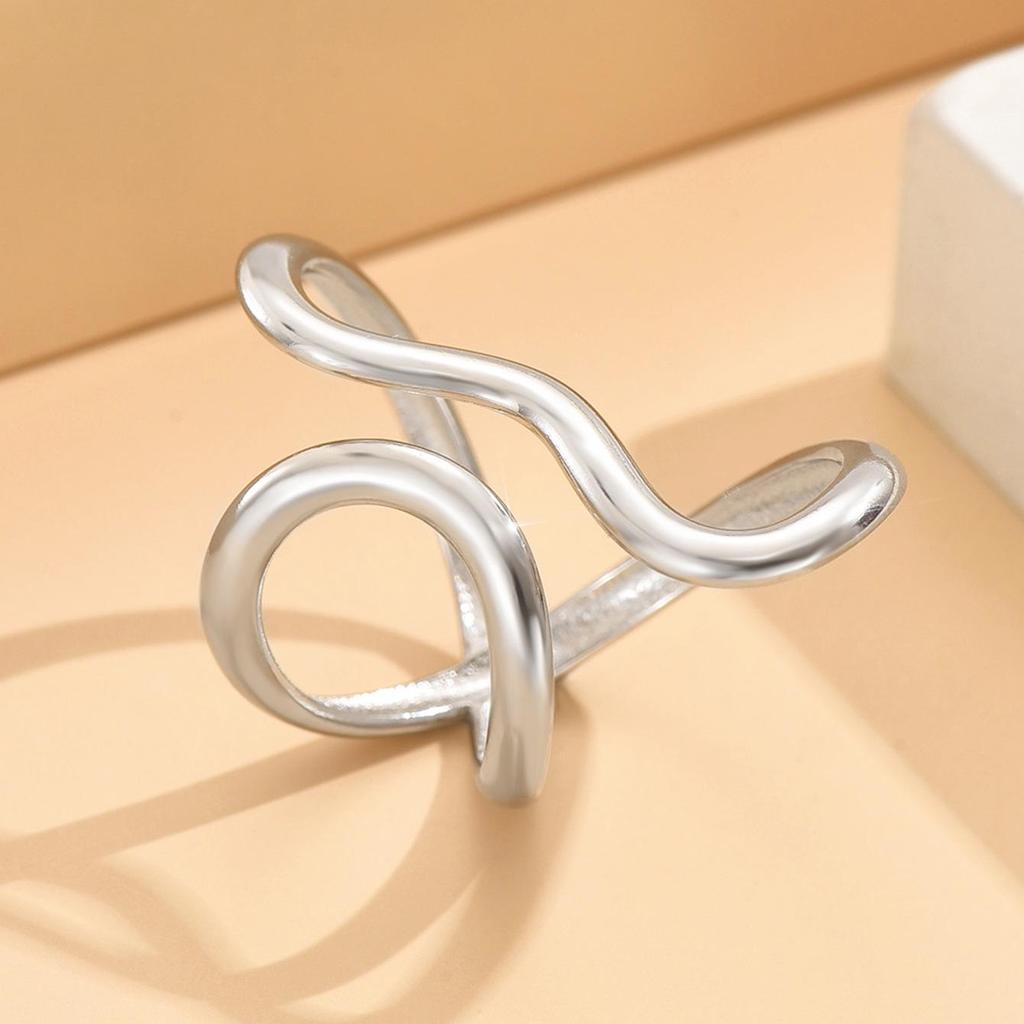 Women's Minimalist Stainless Steel Open Ring with Irregular Lines - European & American Style Stackable Index Finger Accessory