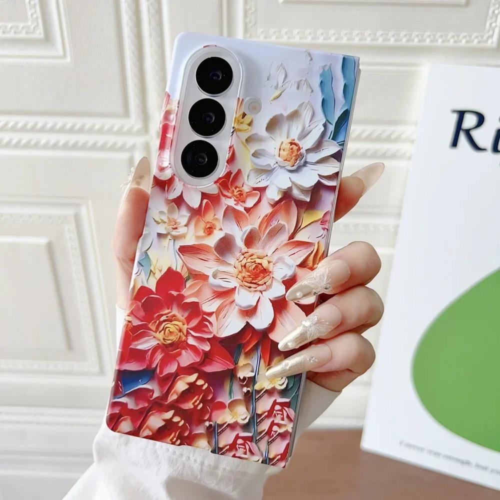 Colorful Embossed Effect Watercolor Flower Phone Case for Samsung Galaxy Z Fold 7 Shockproof Slim Camera Protection Back Cover