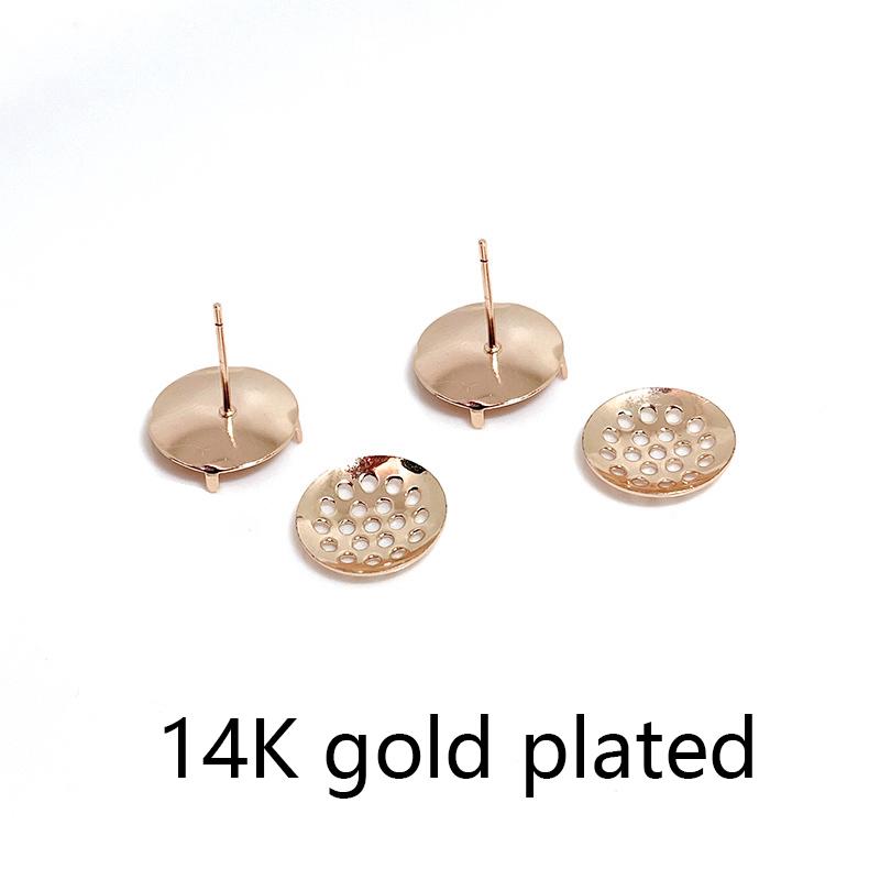 

14K Gold Plated Combinable Round Stud Earring S925 Sterling Silver Needle Mesh Earrings Setting DIY Jewelry Making Findings 2 pieces