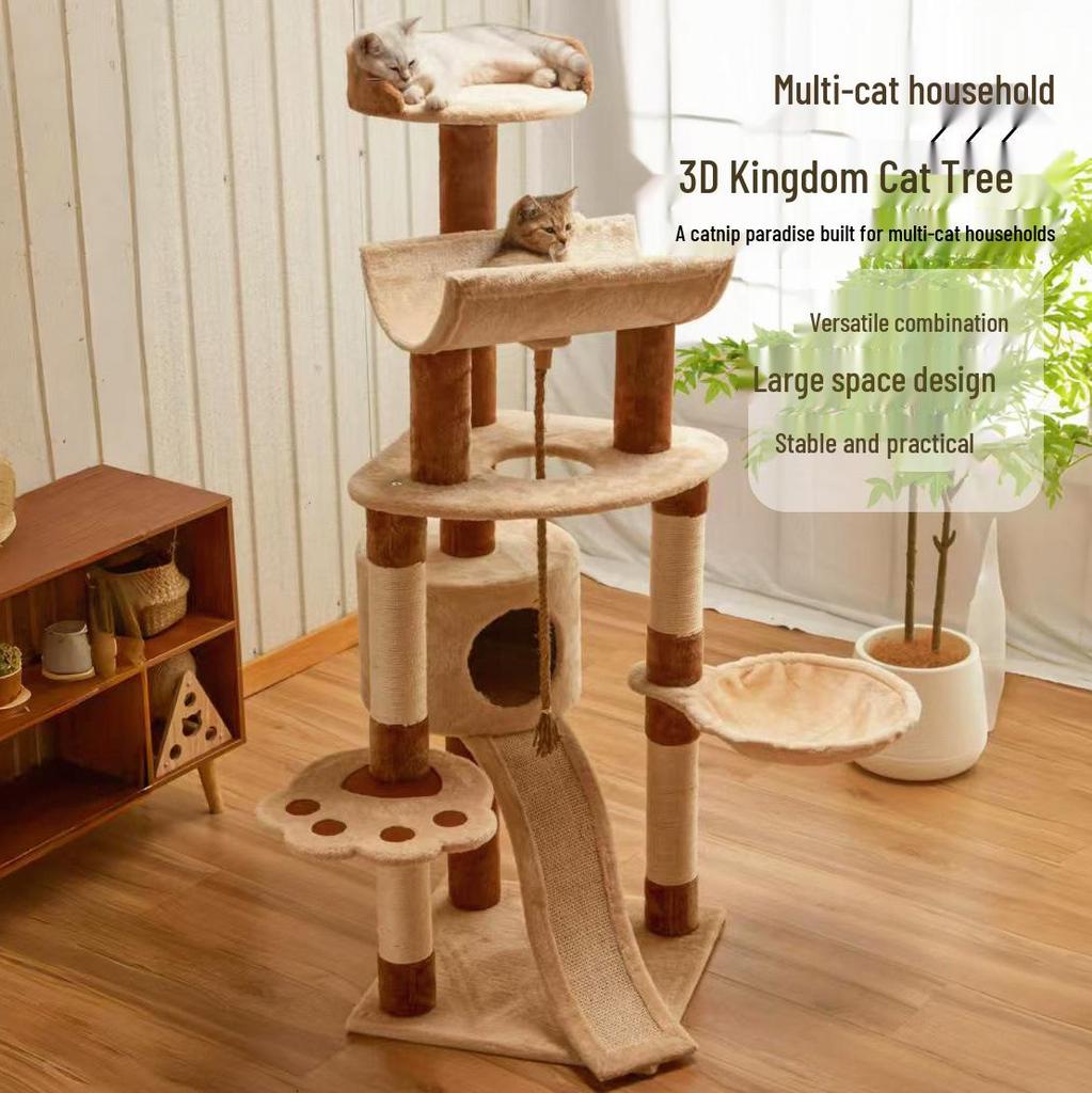 Large Wooden Cat Tree with Bed and Scratcher - Pet Supplies Cat Climbing Frame