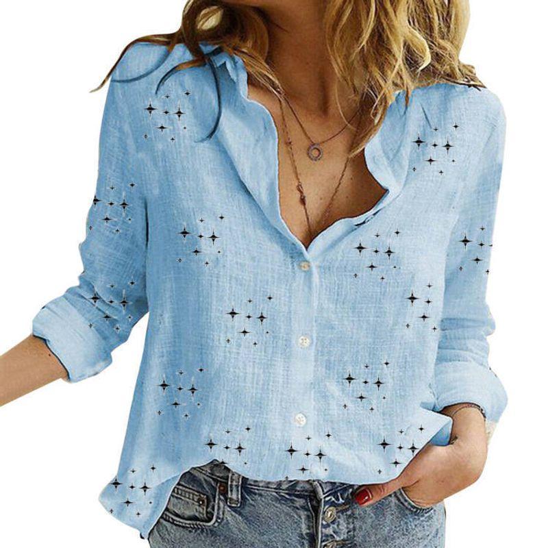 Solid-Color Lapel Short-Sleeve Loose Top Lapel Short Sleeve Loose Shirt for Women