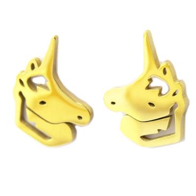 [P3879] - Boucles artisanales acier 'Licorne' doré - 15x12 mm