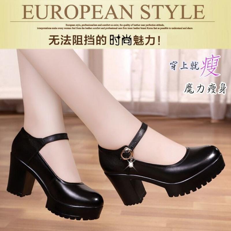 British Thick High Heels Mary Jane Shoes Round Head Leather Shoes Platform Sole Shallow Mouth Single Shoes 2025 New Retro High Heels Women
