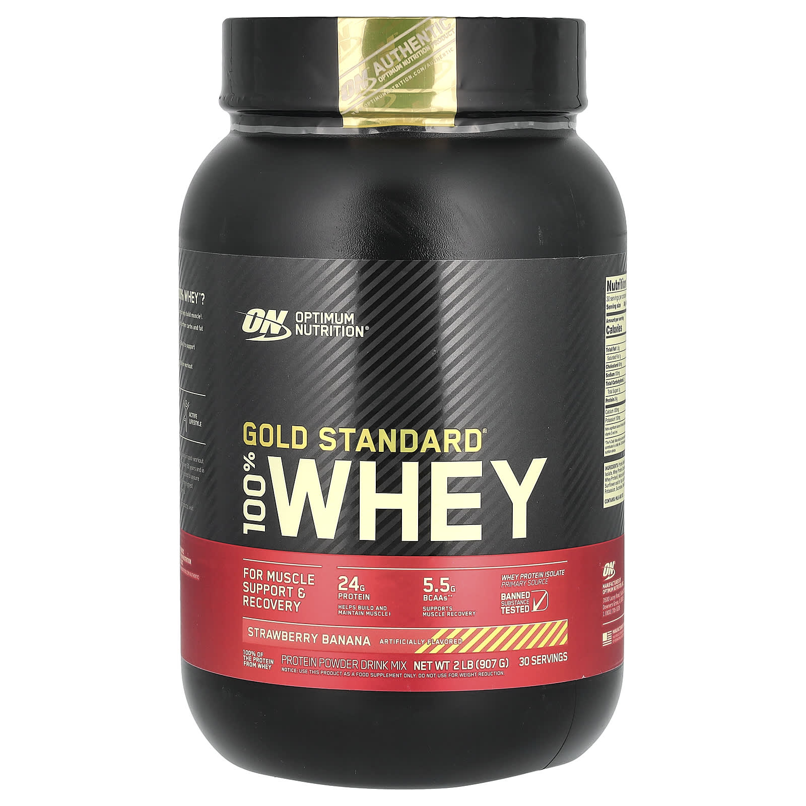 

Optimum Nutrition, Gold Standard, 100% Whey, Strawberry Banana, 2 lbs (907 g)
