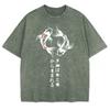 Japanische Koi Harajuku Drucke Gewaschene T-Shirts Herren Baumwolle Oversize T-Shirt Sommer Rundhals Kurzarm Oberteile Kleidung