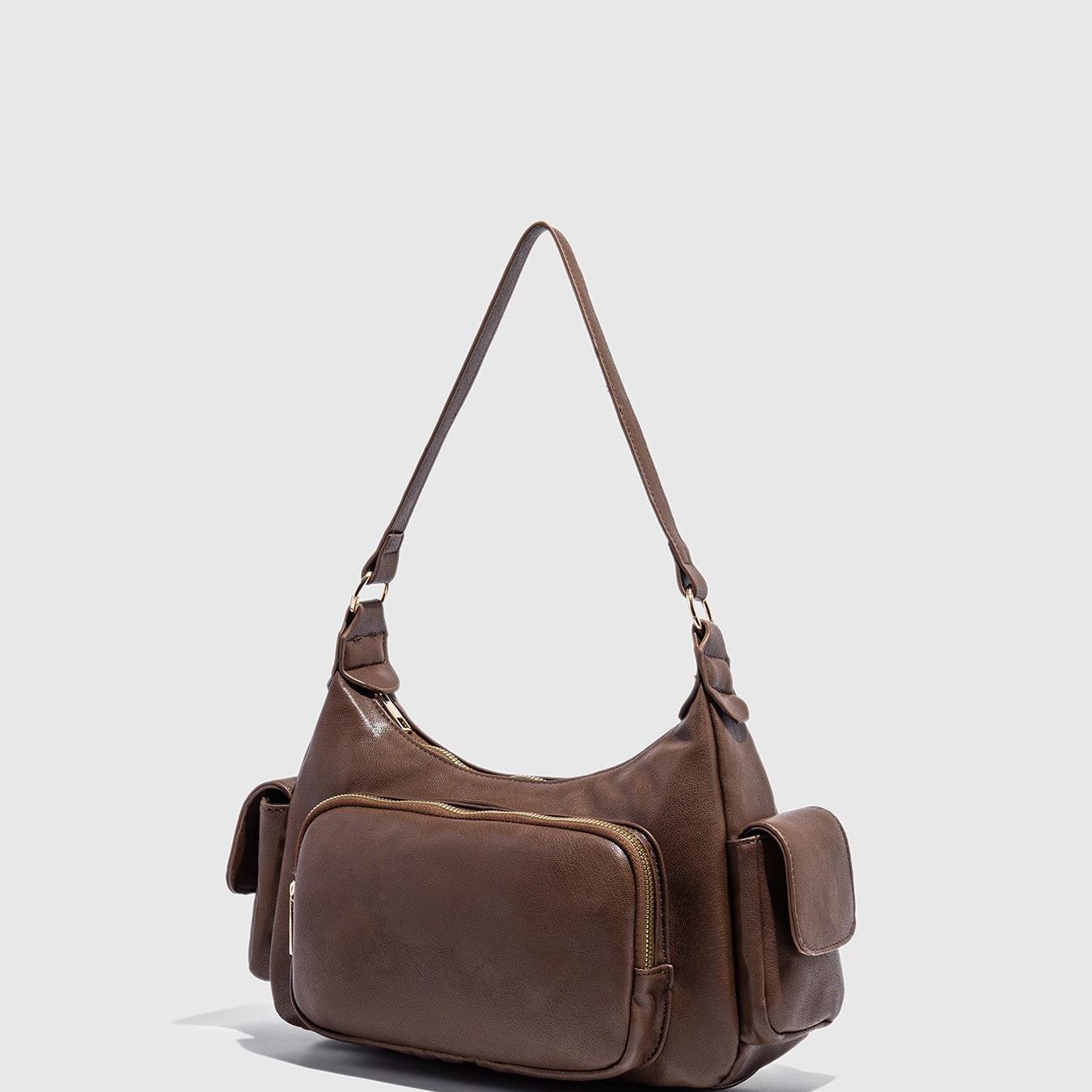Classic American Stylish Design High-end Functional Shoulder Bag Multi-pocket Motorcycle Bag Handsome One-shoulder Crossbody Underarm Bag