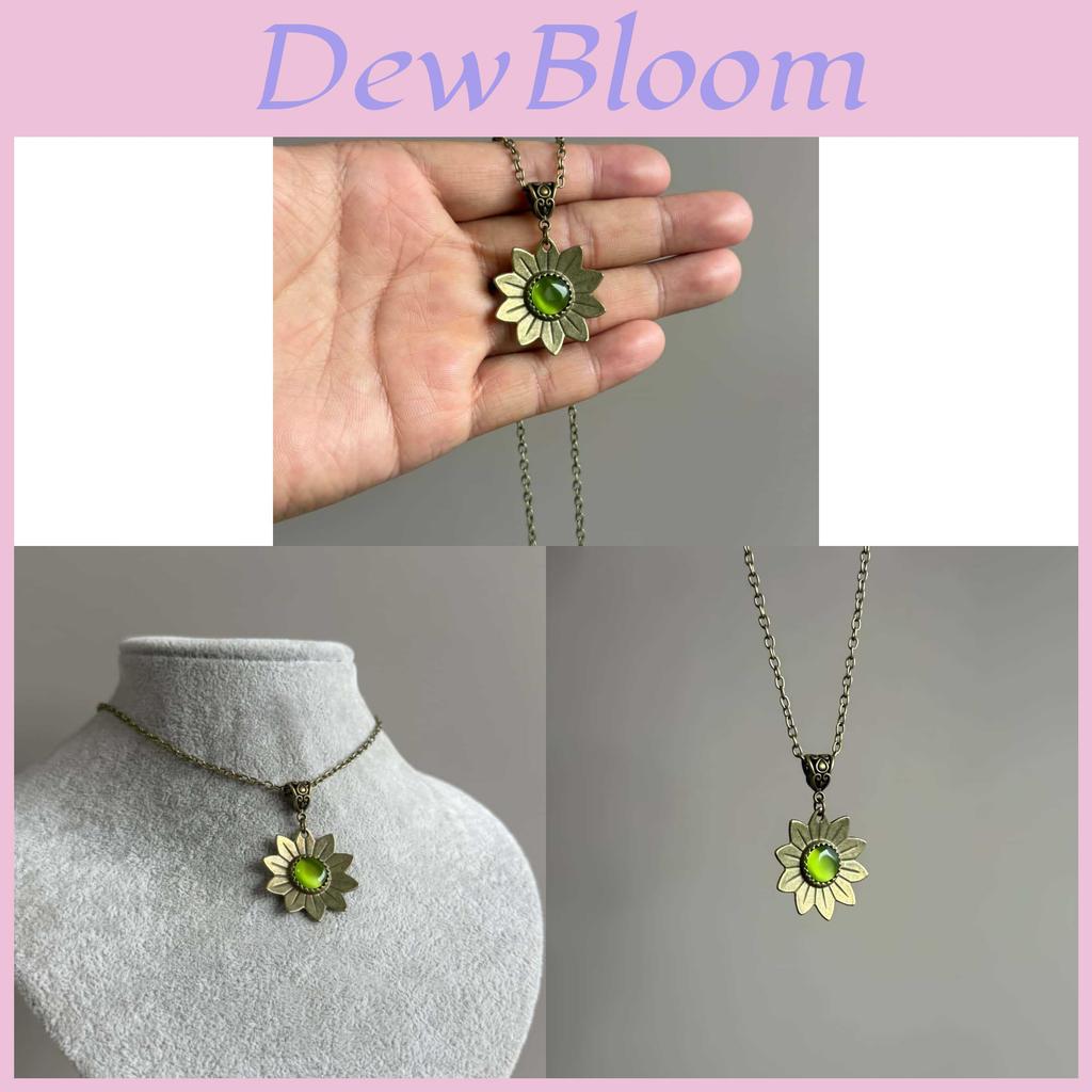 Bohemian Retro Ladies Sunflower Necklace With Cat Eye Stone Pendant For Casual Wear