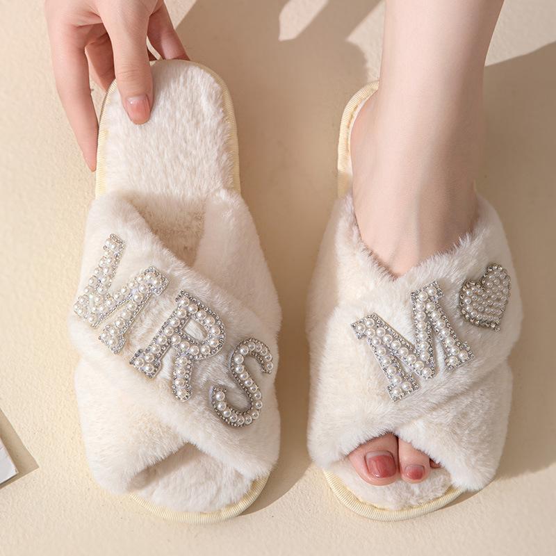 Women's Plush Velvet Furry Wedding Indoor Slippers