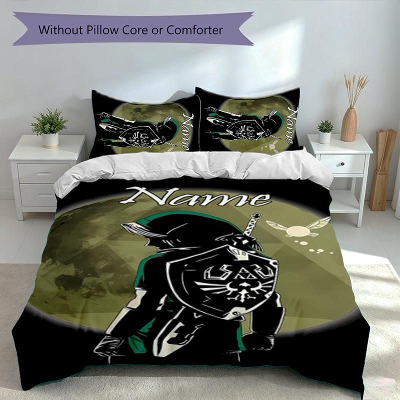 3pcs Custom Name The Legend of Zelda Breath of the Wild Bedding Set,Includes 1 Duvet Cover and 2 Pillowcases,All-season Bedroom Decor