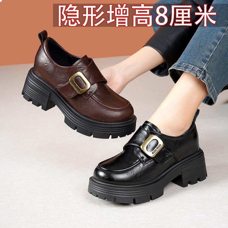 Fashion Muffin Thick-soled Round Head Wind Breathable One-pedal Women's Small Leather Shoes Single Shoes