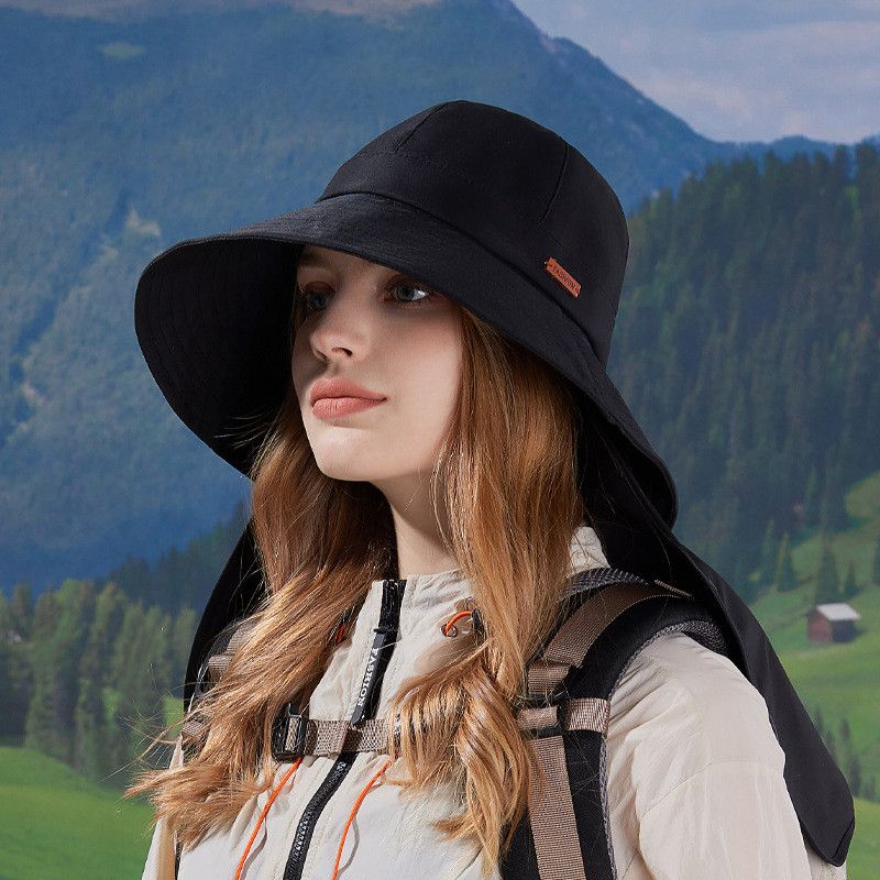 

Летняя шляпа-панама с широкими полями и защитой шеи, мужская шляпа для рыбалки, походов и активного отдыха, шляпа от солнца для большого обхвата головы, детская 8808-black [detachable shawl]]