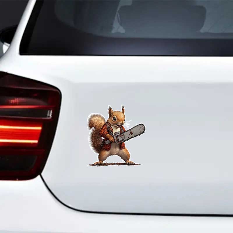 Squirrel With Chainsaw Car Sticker Vinyl Decal Waterproof Rear Window Motorcycle Camper Bumper Truck Laptop Decoration TM319