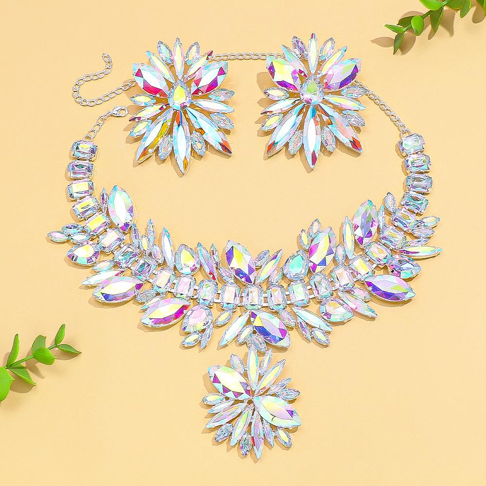 Strassblumen Halskette Ohrringe und Armband Sets Drag Queen Accessoires Übertriebenes Schmuckset für Damen 2026