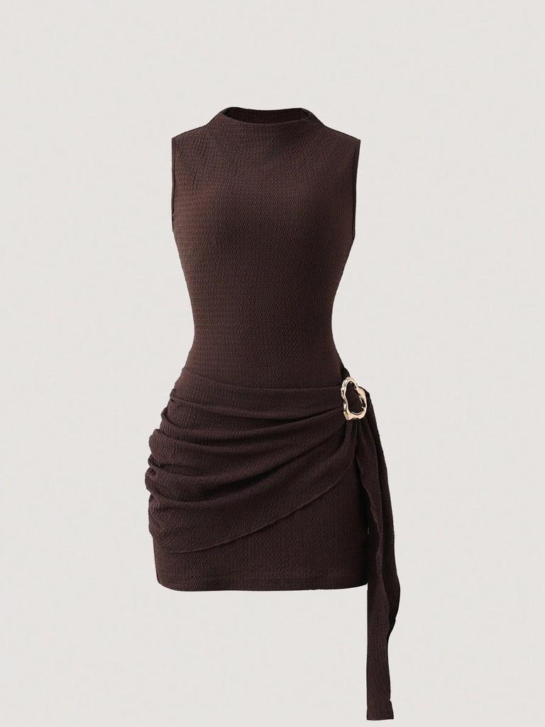 2026 Spring/Summer Knit Textured Slimming Dress with Metal Buckle