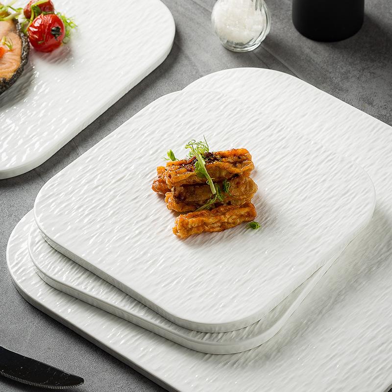 Assiette Plate Carrée Simple, Assiette Occidentale Motif Roche, Assiette à Steak de Restaurant, Assiette à Gâteau Dessert d'Hôtel, Sensation Avancée