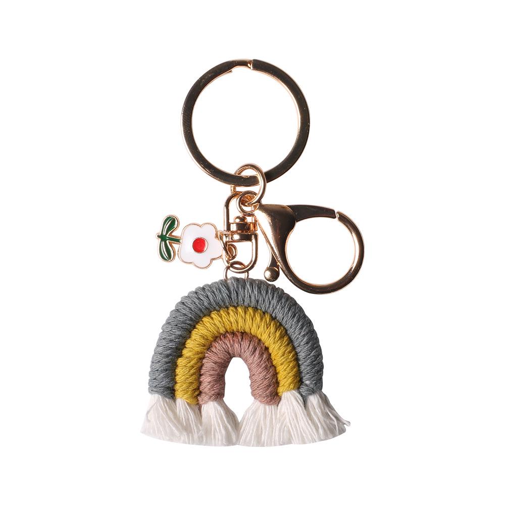 Handmade Multicolor Gradient Crochet Rainbow Tassel Keychain Accessory