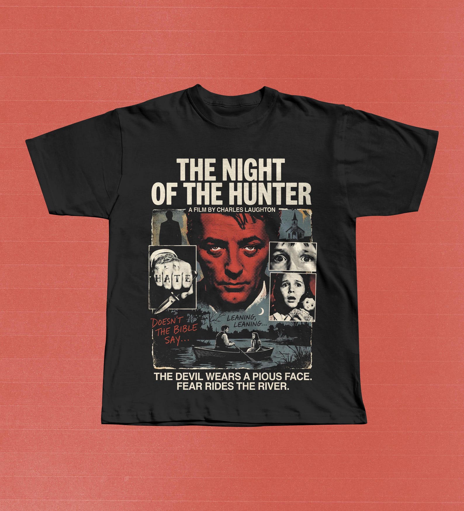 The Night of the Hunter 1955 Film Noir T-Shirt | Charles Laughton Classic Movie Graphic Tee M