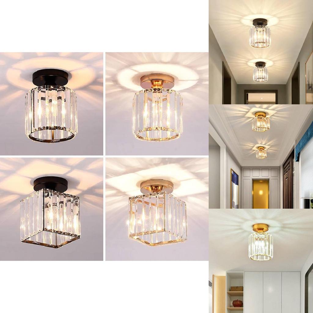 Stylish Modern Crystal Ceiling Light Elegant Design For Entryway Hallway In Black And Gold