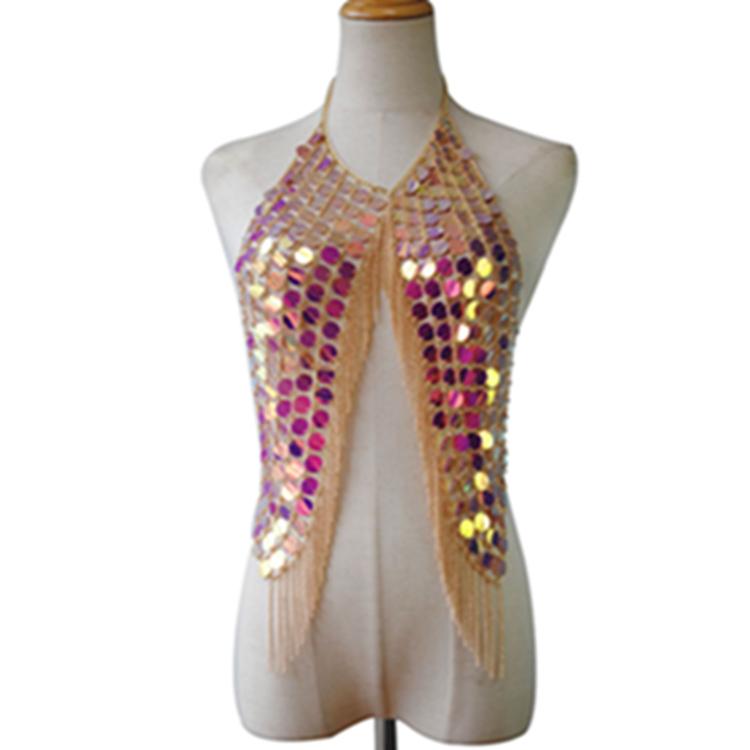 RL-29 Fashion Women Jewelry Handmade Iridescent Tassel Sequins Body Chain Fashion