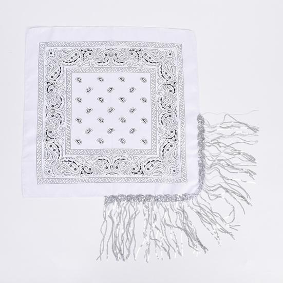 Sequins Scarf Exquisite Pattern Tassel Design Non-Fading Washable Quick Dry Decorative Polyester Women Beautiful Fringed Bandana Headscarf for Party