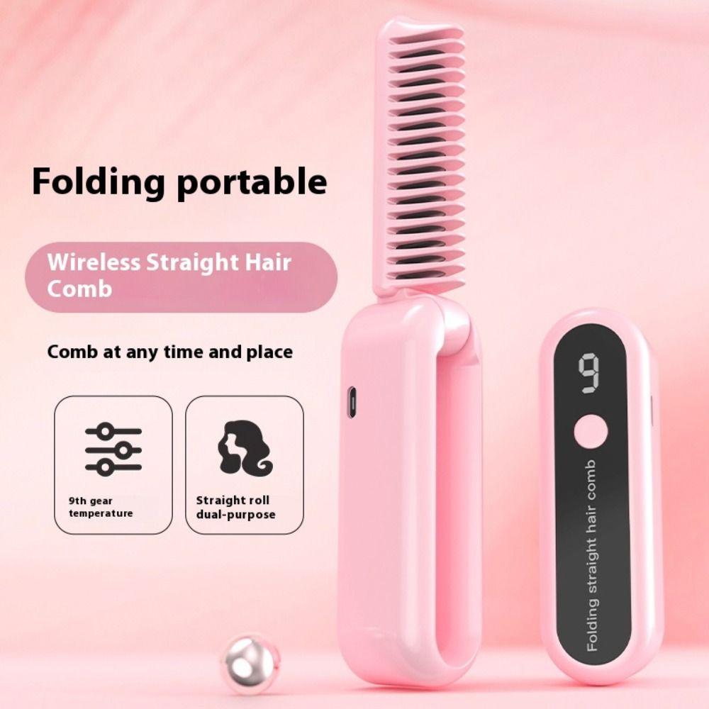 

Wireless Mini Hair Straightener Straightening Comb Heating Straightener Portable рожевий