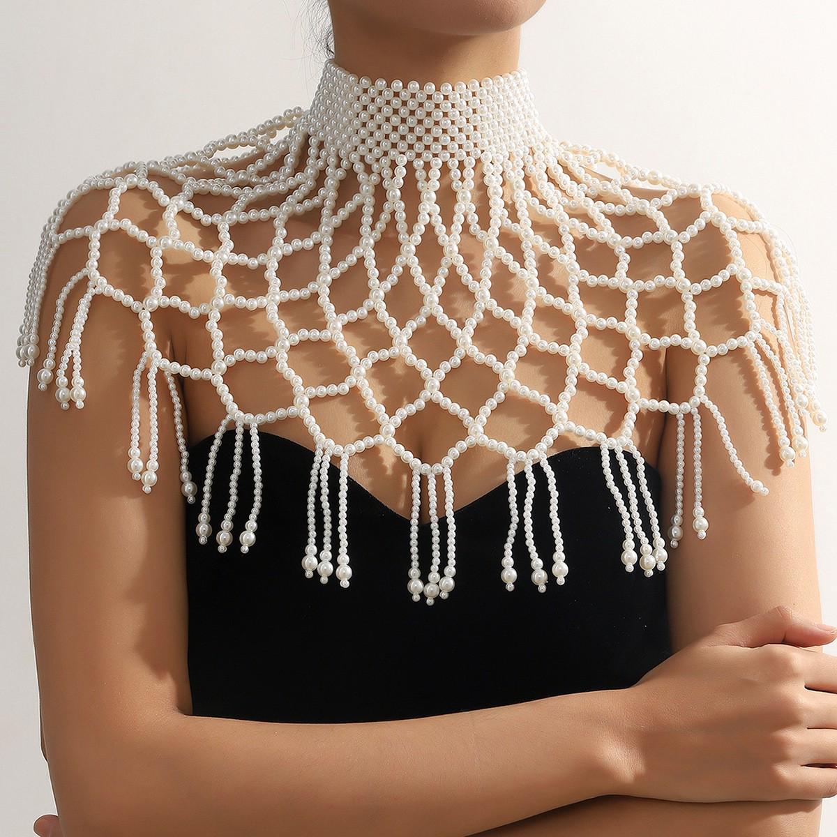 

Модная креативная блузка с цепочкой на тело из полого жемчуга - стильный европейский и американский модный аксессуар
