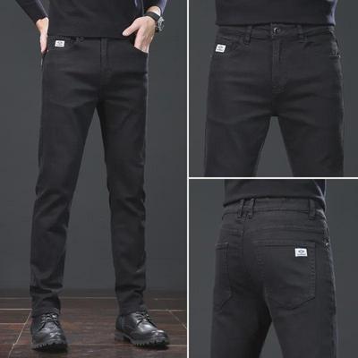 Men's Black Elastic Jeans - Comfortable, Stylish, Straight-Leg Pants for Autumn and Winter.