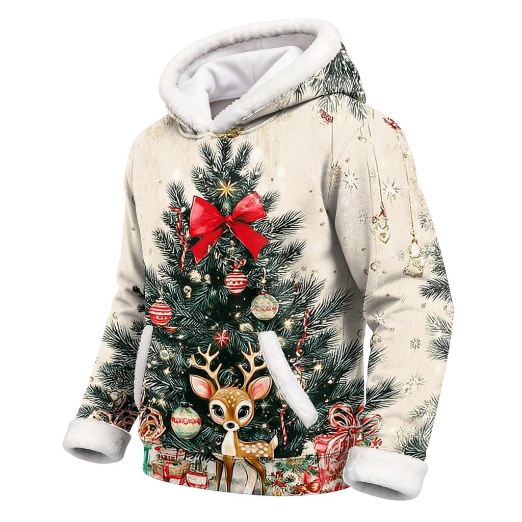 Kids Long Sleeve Christmas Print Casual Hooded Top for Boys and Girls Holiday Outfit
