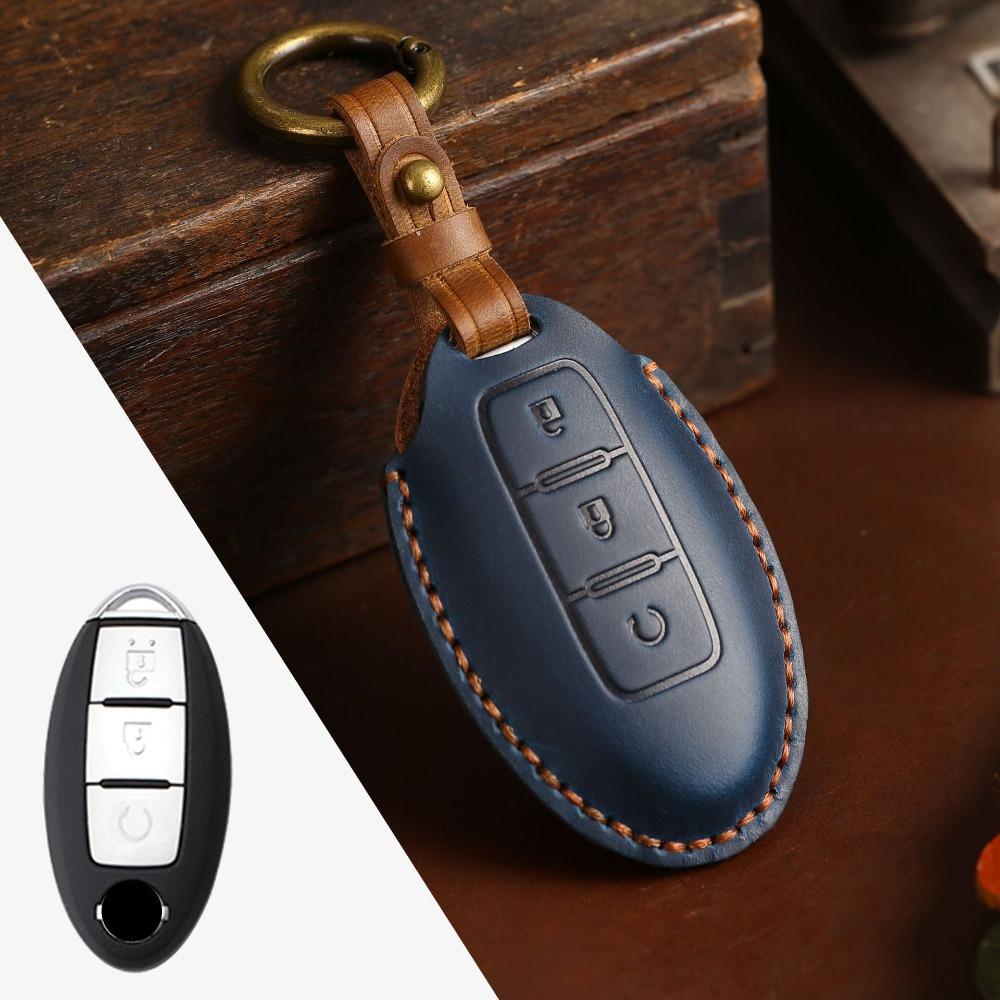 Genuine Crazy Horse Leather Key Cover Case for Nissan X Trail Qashqai Tiida Altima Sylphy Car Keys Protection