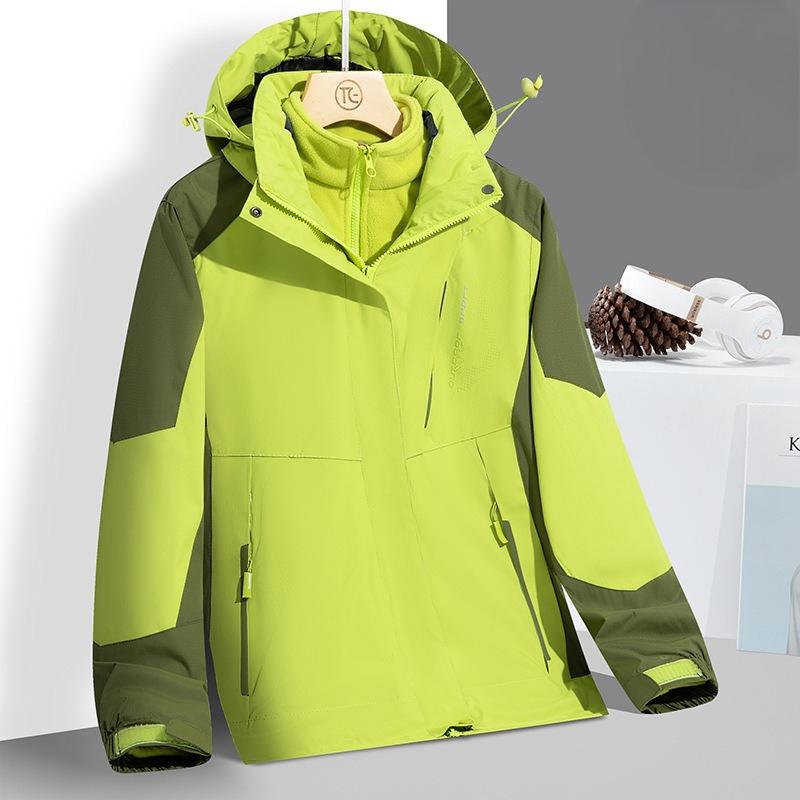 Autumn and Winter Outdoor Large Size Jacket Women's Three-in-one Two-piece Set Thickened Removable Fleece Liner