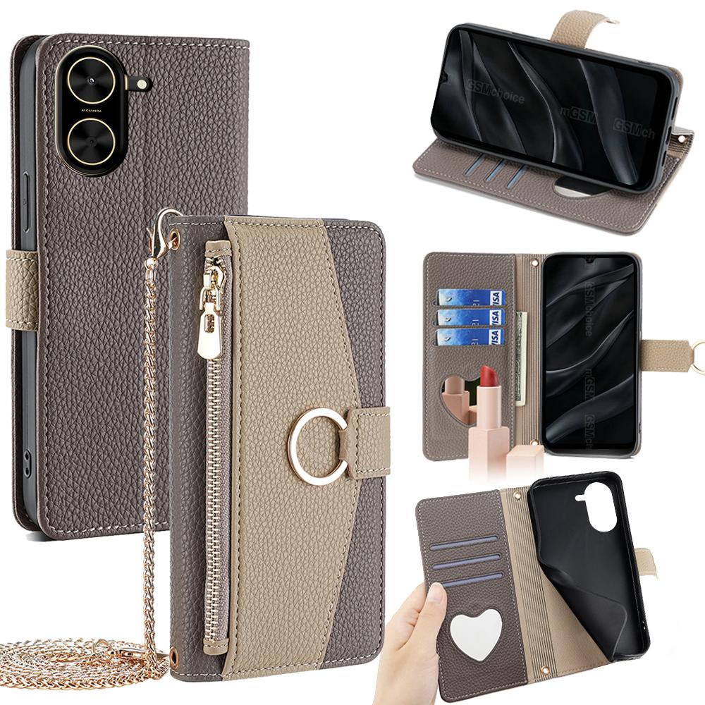 For Xiaomi Redmi A5 4G (171.7mm) Case Mirror Wallet Leather Phone Cover with Chain Shoulder Strap