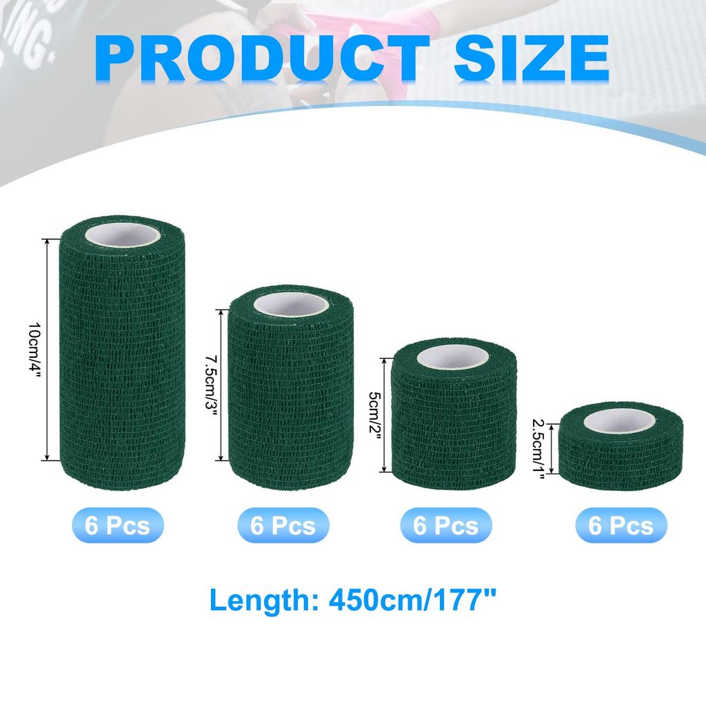 PATIKIL Bandage 24 5 Wickelband für Sport und Outdoor Dunkelgrün 1"/2"/3"/4" Selbstklebende Wickel, Anzahl, Yards, Elastisch, Atmungsaktiv, Selbstklebend