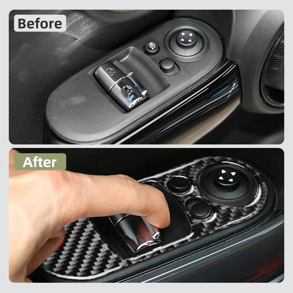 For MINI Cooper F56 2014-2021 LHD RHD Window Lift Switch Panel Carbon Fiber Sticker Trim Front Rear Door Control Frame Interior