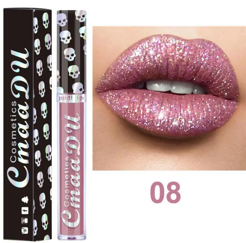 

Блеск для губ с глиттером Лазерный череп Бриллиантовая симфония Блеск для губ Сияющий металлический блеск для губ Водостойкая помада Красота Макияж 08