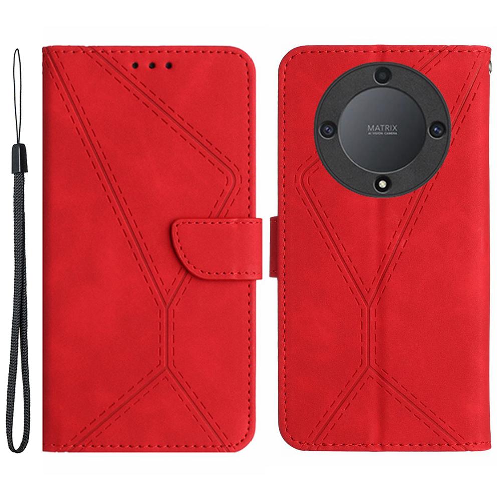 

HT05 For Honor X9b 5G/Magic6 Lite 5G Case Imprinted Anti-scratch PU Leather Stand Cell Phone Cover Red