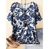 Women Plus Size Floral Print T-Shirt Relaxed Fit Short Sleeve Vibrant Pattern Spring Summer Outings Casual Comfortable Top