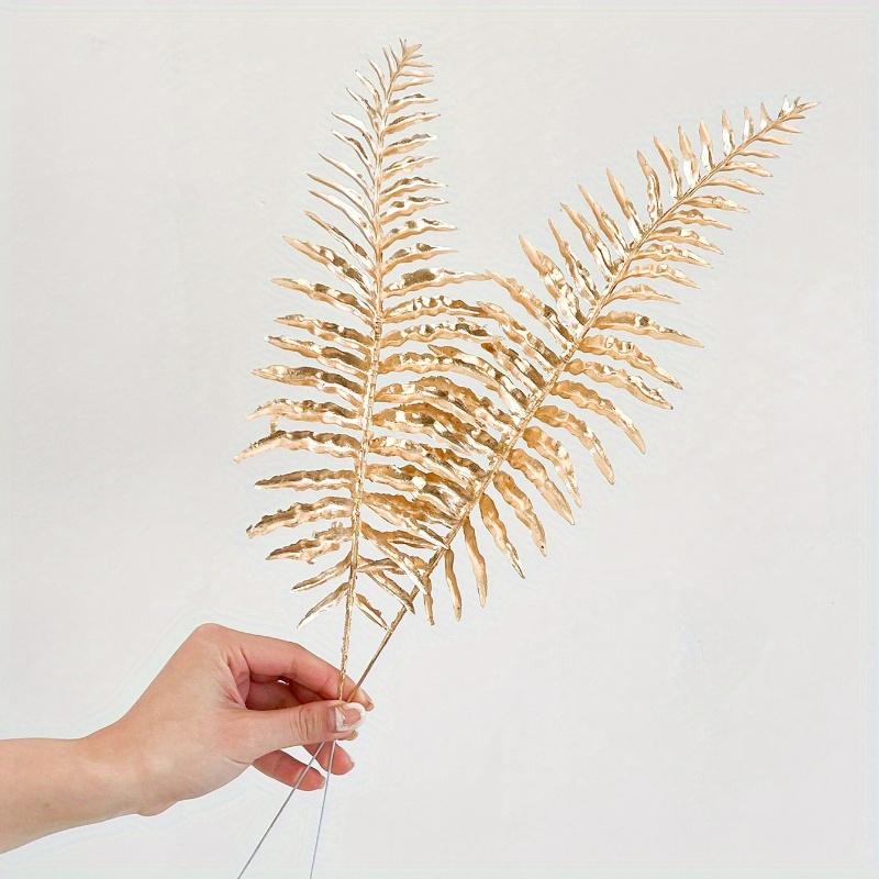 Gold Artificial Leaf Sticks Fake Plants Golden Plastic Leaf Fake Rose Leaves Faux Plant Bushes Artificial Plants for Indoor Outdoor Home