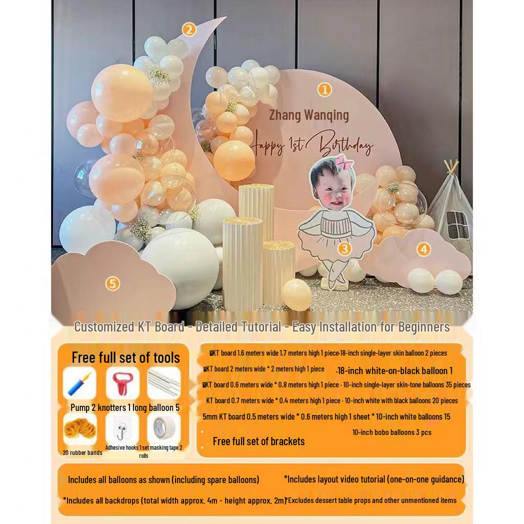 First Birthday & Hundred Days Celebration Backdrop with Balloons - Party Wall Decoration