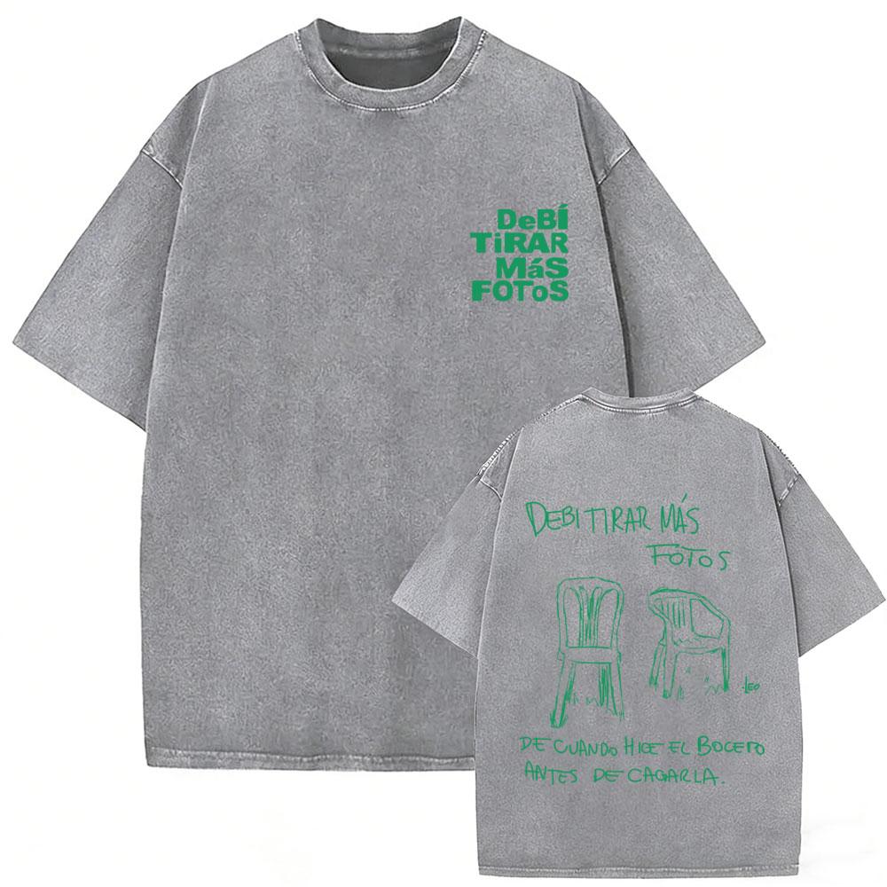 Rapper Bad Bunny Vintage Washed T Shirts Debi Tirar Mas Fotos DTMF Tshirts Mens Clothing Hip Hop Fashion High Quality Tshirt
