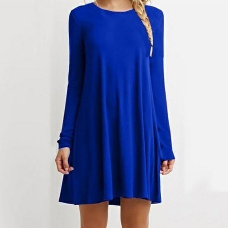 Elegant Women Autumn Fashion Basic Loose Slim Long Sleeve Mini Dress In S-5xl