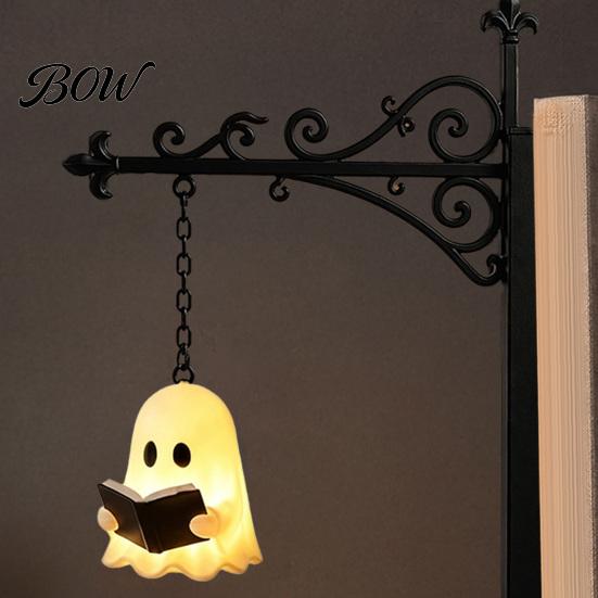 Jedinečná čtecí lampa Duch Knihovna Světlo, Roztomilá lampa, Retro Všestranná závěsná dekorace Zarážky na knihy Světlo pro Halloween Knihovna Pracovna