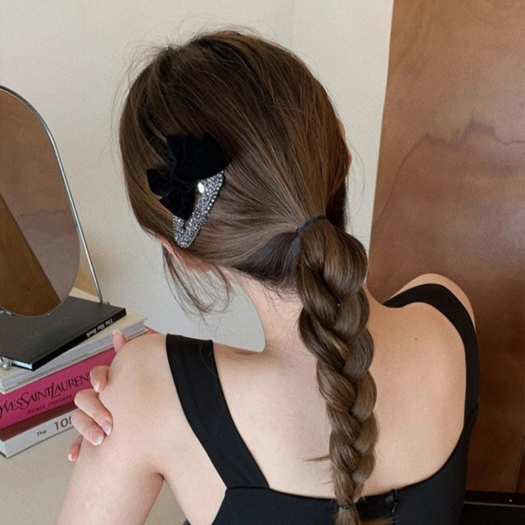 Retro full diamond bow hairpin super flash cute rhinestone side bangs hairpin broken hair clip female