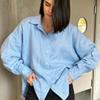 Nuova Blusa Estiva in Cotone e Lino a Manica Lunga con Volant per Donna