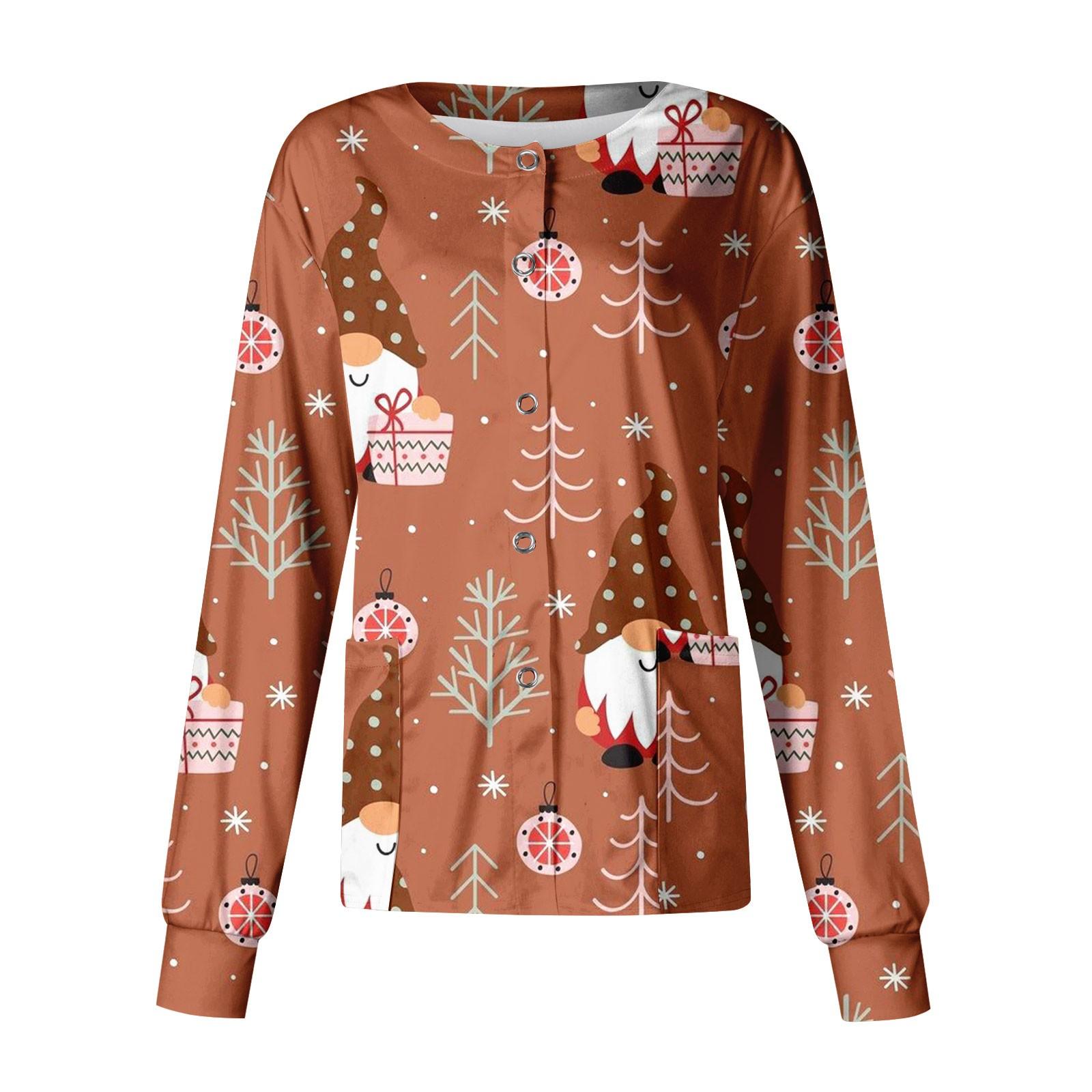 

Женский повседневный однобортный топ с длинным рукавом и рождественским принтом Dry-nurse S