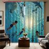 Set Of 2 Flat Printing Curtains Swimming Ocean Blue Pattern Cartoon Style Curtain Polyester Fabri Made