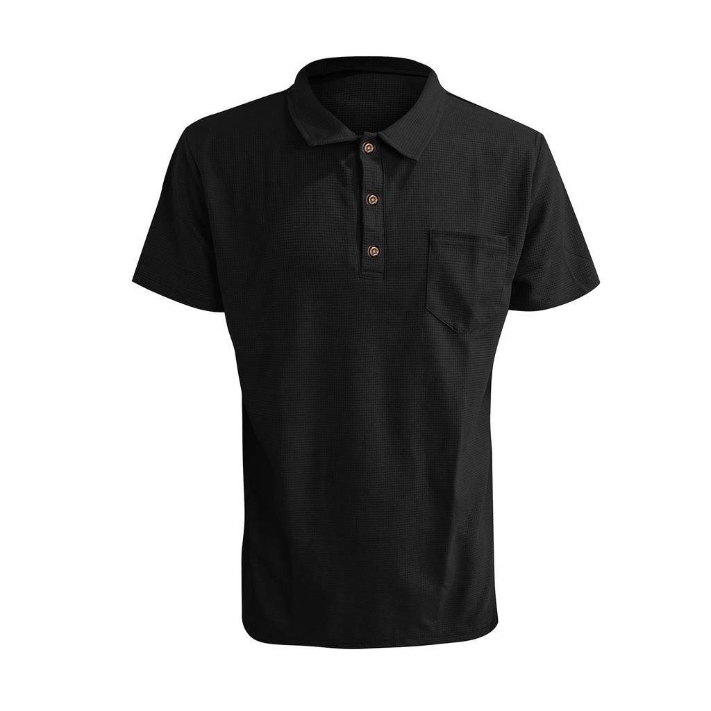Men's Wa-ffle Short Button Sleeve Shirts Golf Shirt Color Outdoor Street Casual Fashion Casual Slim Fit T-Shirt