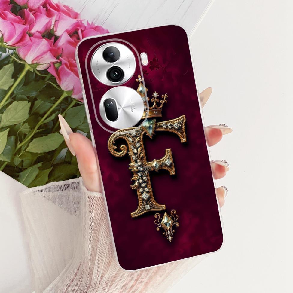 Clear For Oppo Reno 11Pro 5G CPH2607 Cover For Oppo Reno 11 Pro 5G Case Luxury Crown A-Z Letters 2D Flat Pattern Soft Phone Case