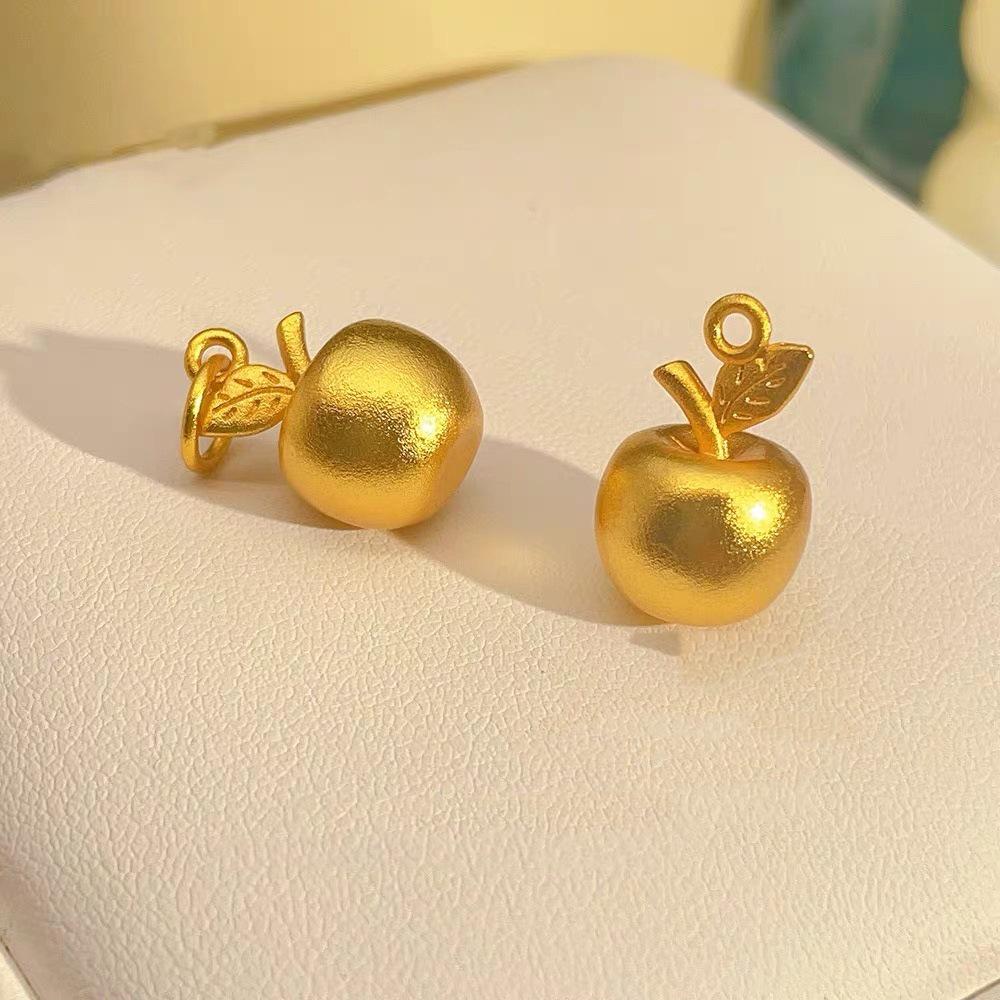 Gold Brushed Apple Pendant Necklace - Christmas Holiday Gift.