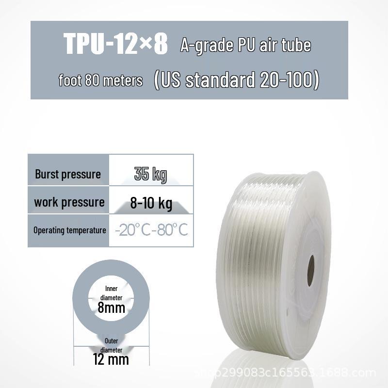 High-Pressure Transparent Explosion-Proof PU Pneumatic Air Hose for Compressor/Pump - Sizes 8*5, 10*6.5, 12, 14, 16